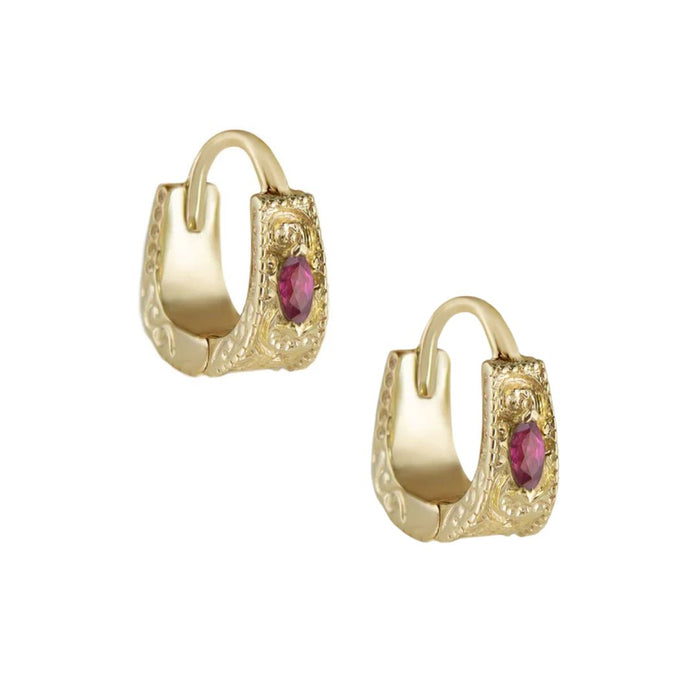 Dala Textured Ruby Huggies in Yellow Gold