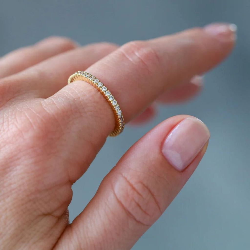 Prong White Diamond Band in Yellow Gold