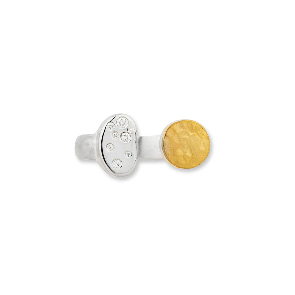 Dora Diamond Bean Ring in Sterling Silver and Yellow Gold