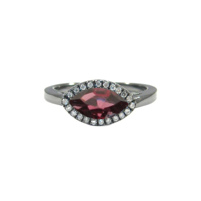 Marquise Cut Garnet and Diamond Ring in Blackened Sterling Silver