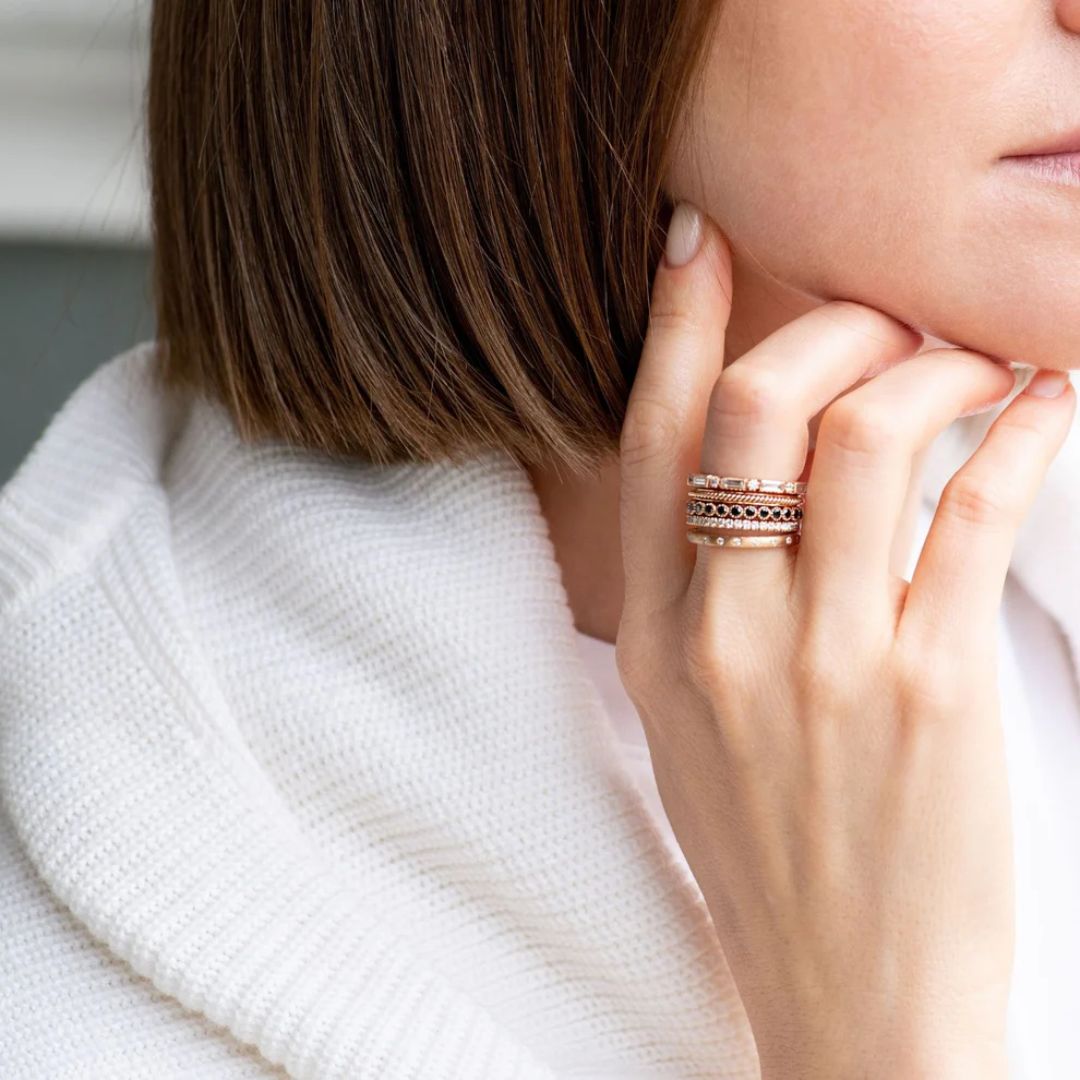 Prong White Diamond Band in Rose Gold