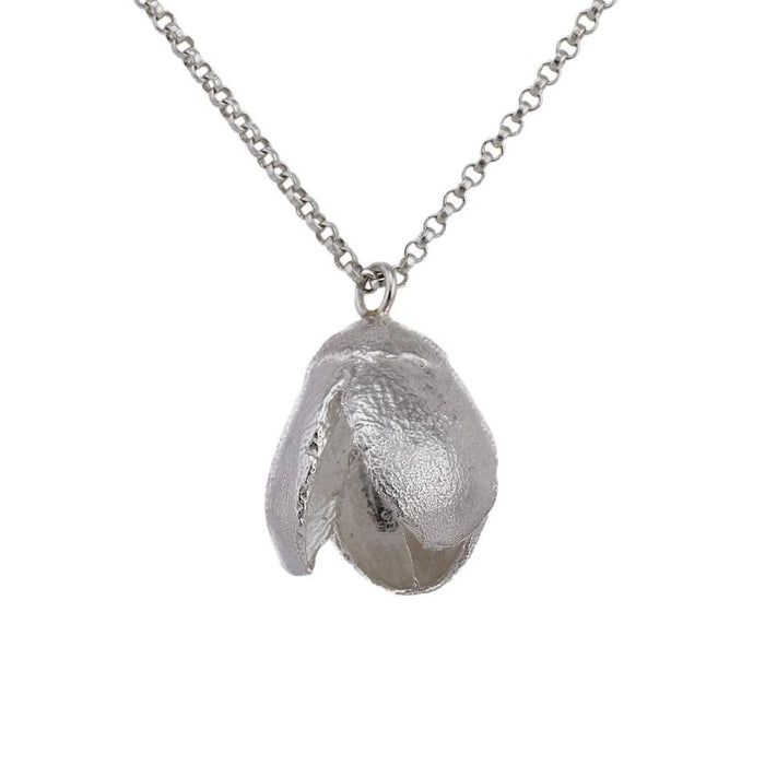 Montana Sapphire Eucalyptus Nut Pendant Necklace in Sterling Silver