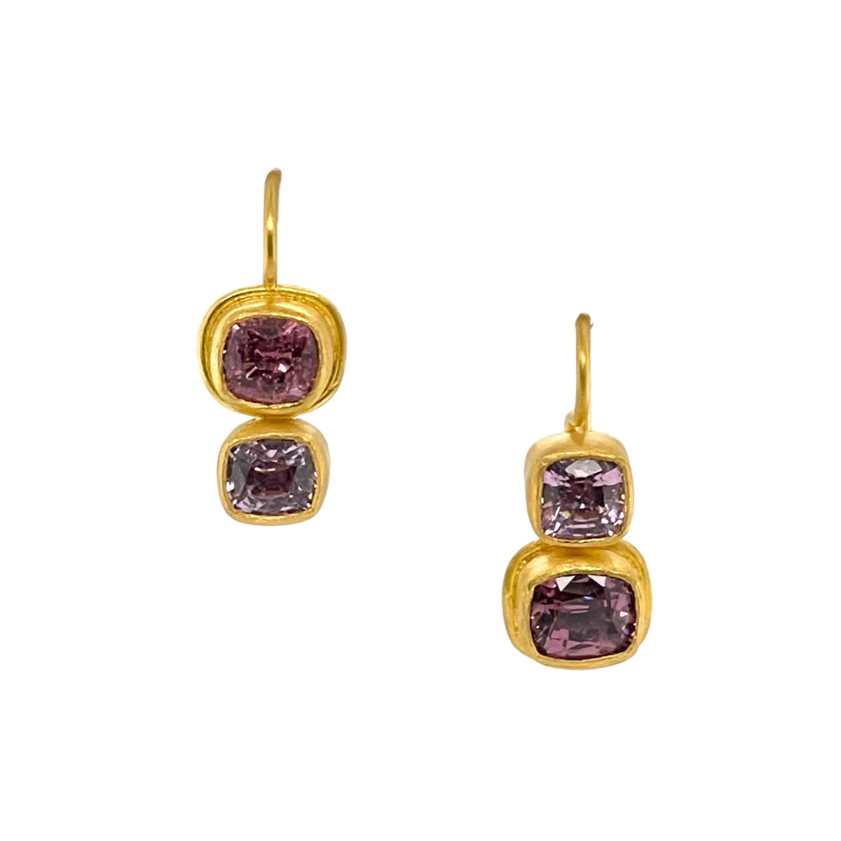 Lavender Spinel Double Stone Earrings in Yellow Gold