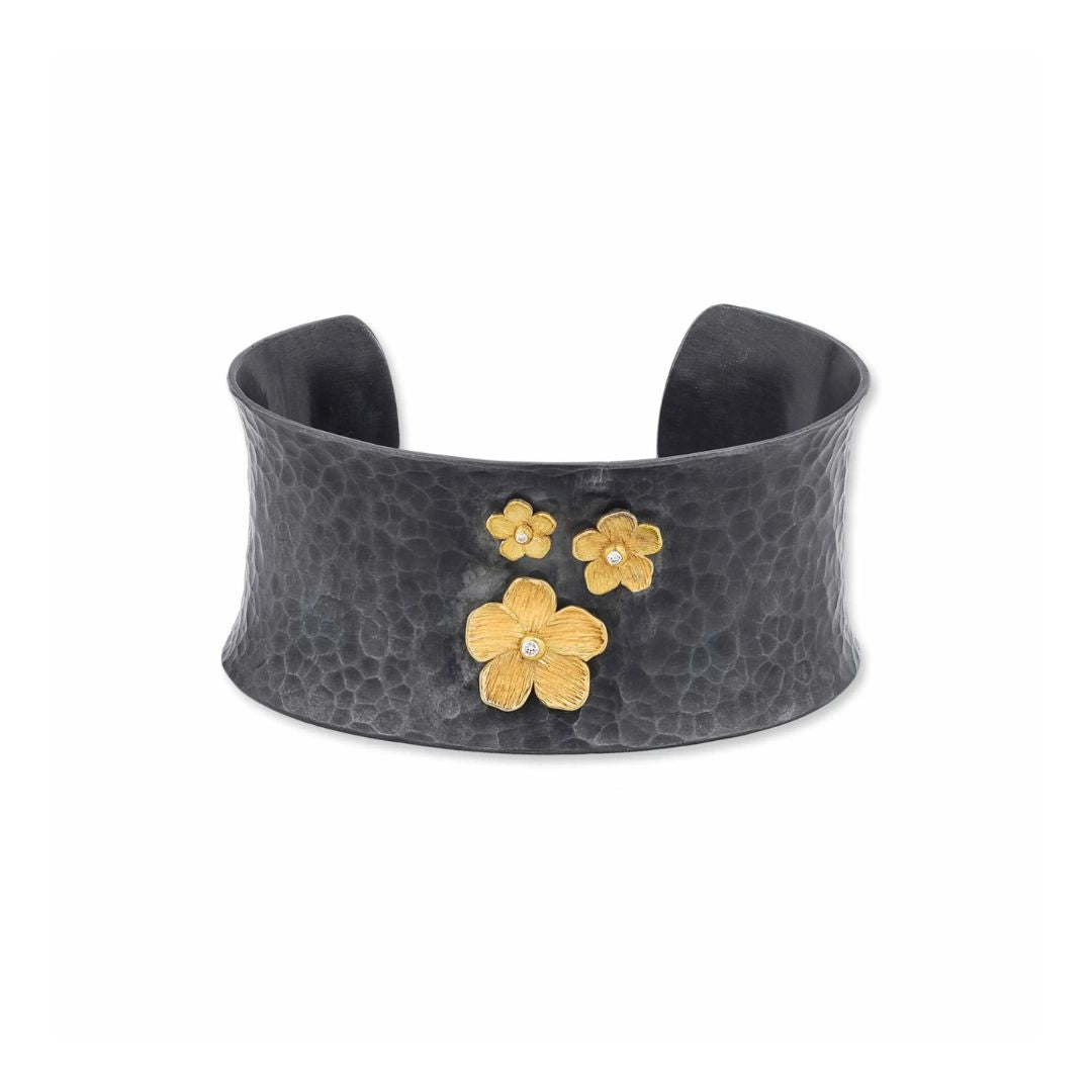Buttercup Cuff in Oxidized Sterling Silver and Yellow Gold