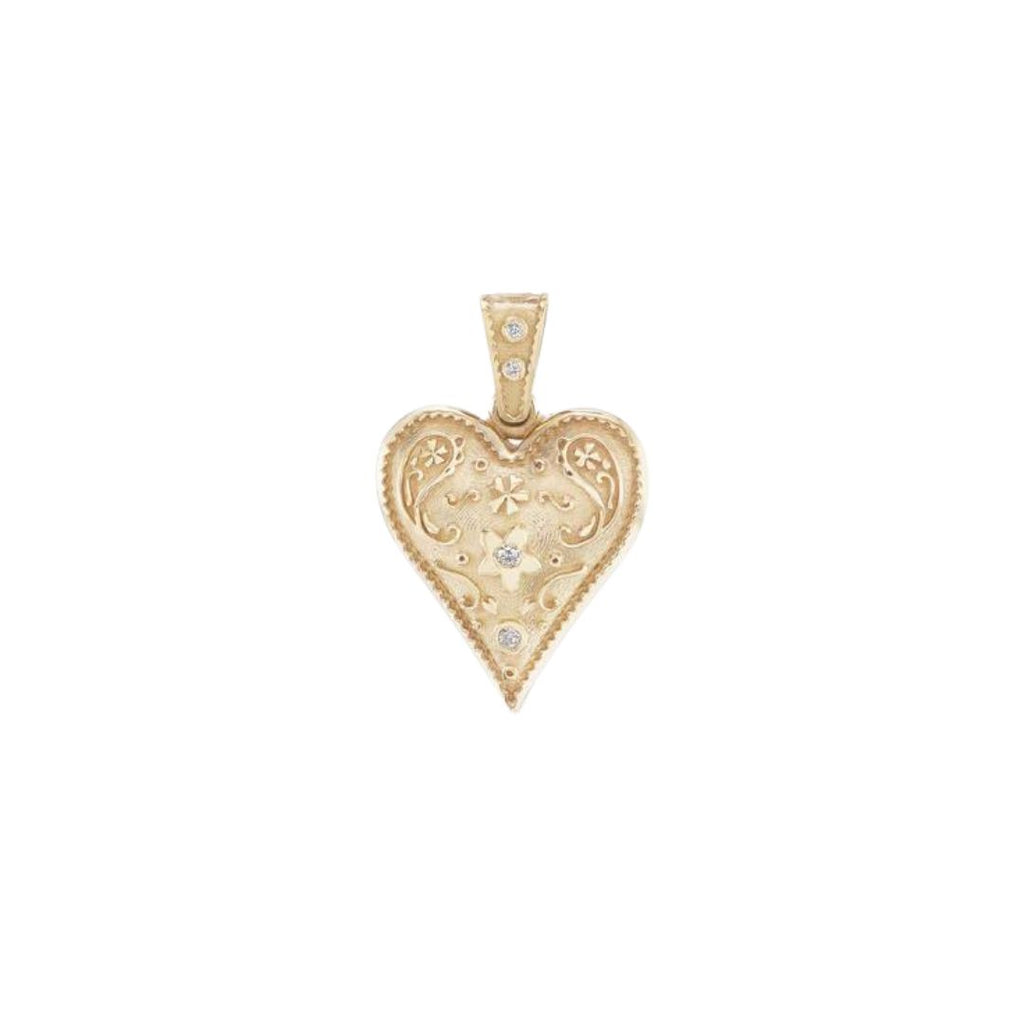 Small Southwestern Heart Charm in Yellow Gold