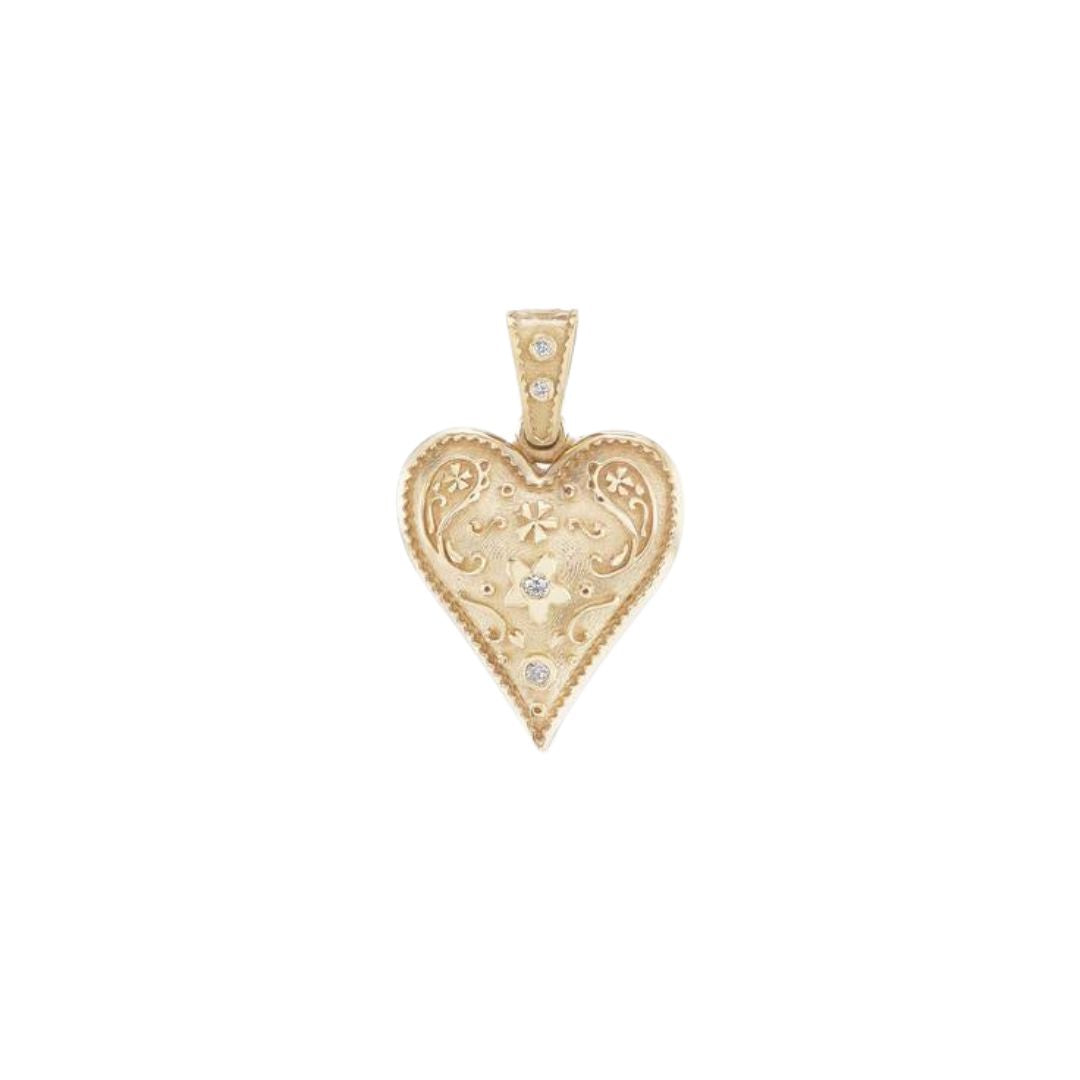 Small Southwestern Heart Charm in Yellow Gold