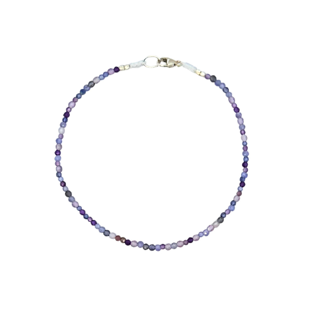 Mixed Purple Stone Beaded Bracelet in Sterling Silver