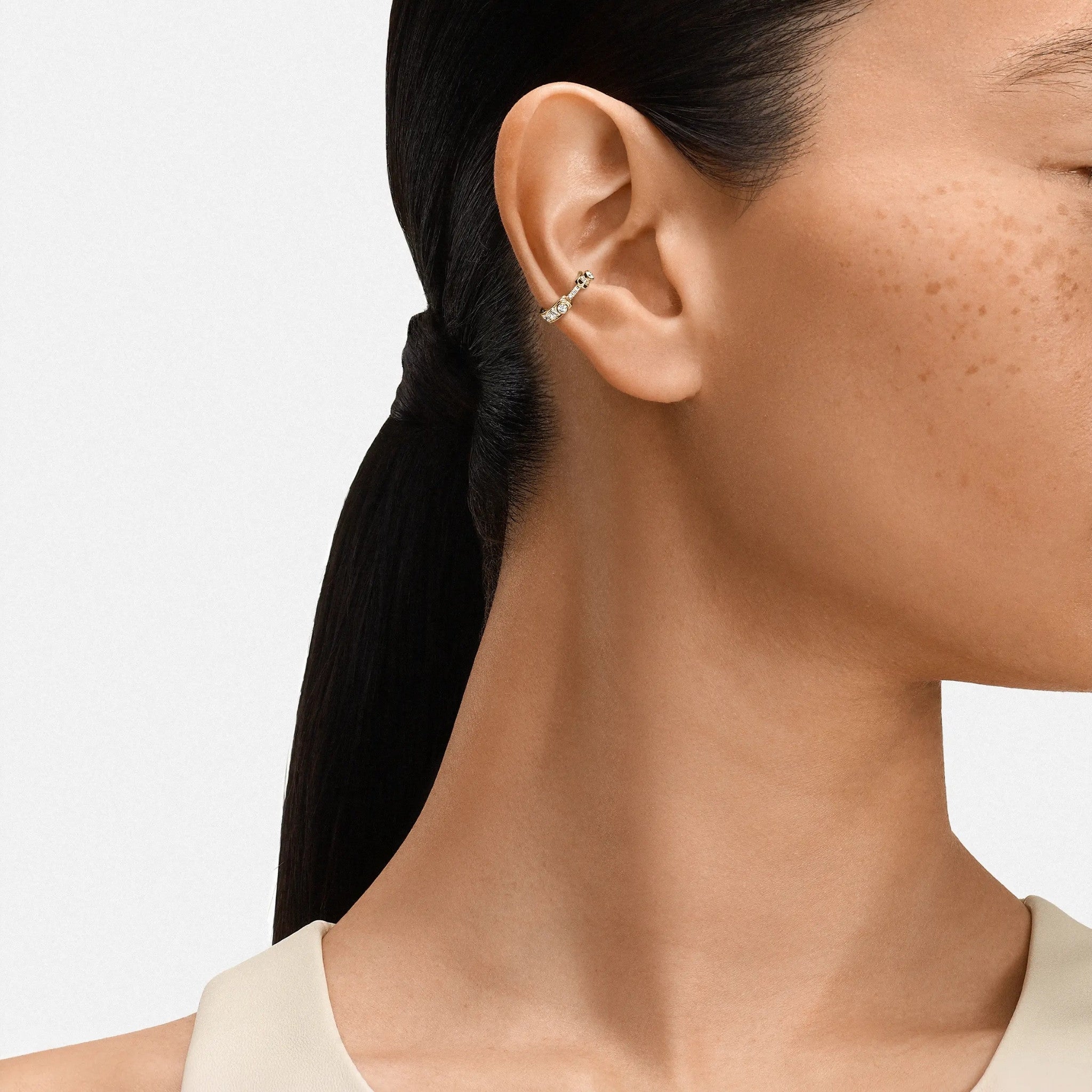 Eternity Tuxedo Single Ear Cuff in Yellow Gold