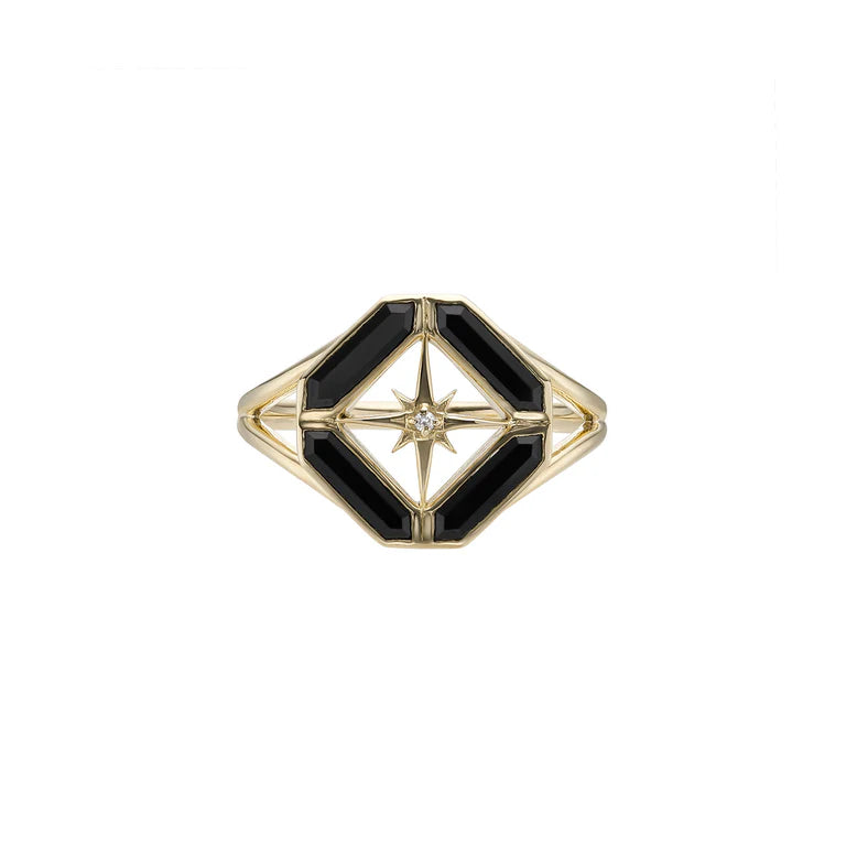 Astra Black Spinel Journey Ring in Yellow Gold