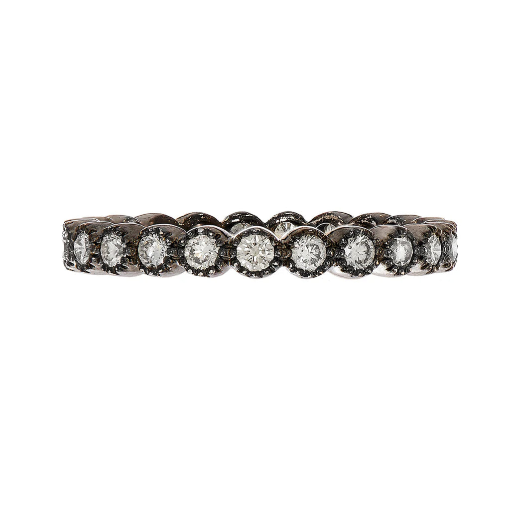 Bezel White Diamond Band in Blackened Gold