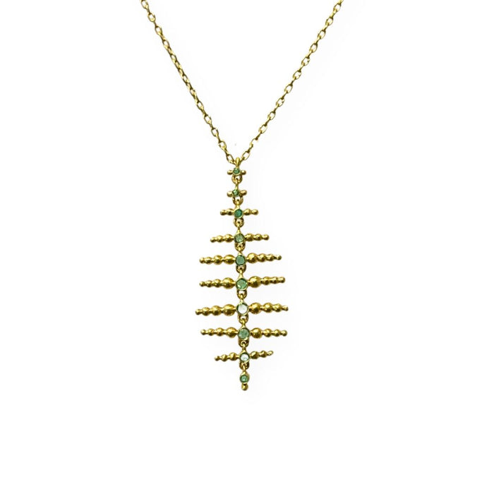 Emerald Dotted Aspen Leaf Pendant in Yellow Gold