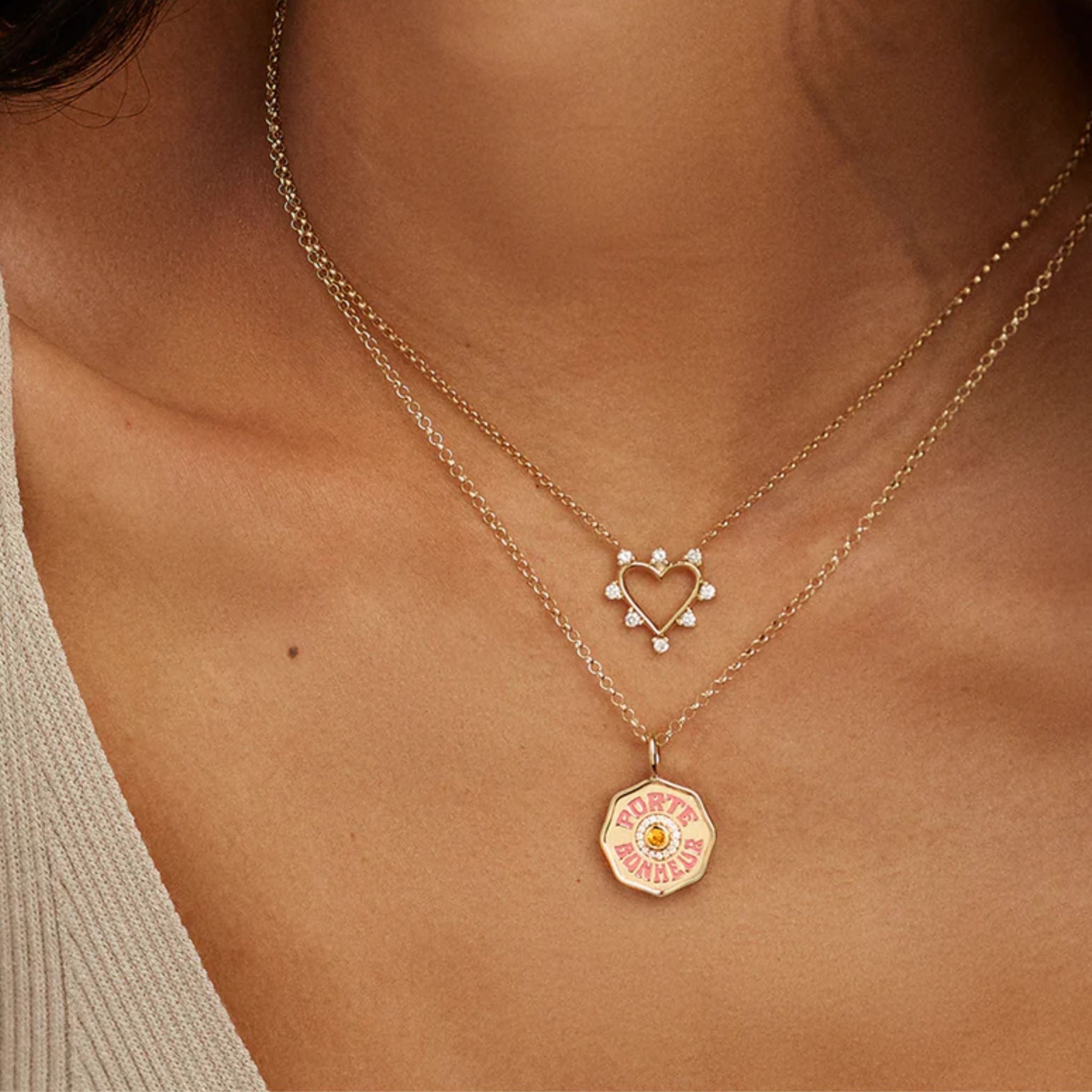 Mini Open Heart Diamond Necklace in Yellow Gold