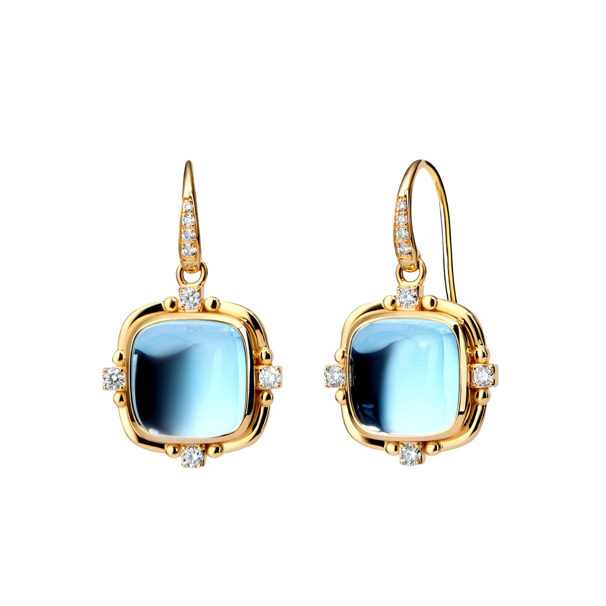 Axia Quad Blue Topaz Earrings in Yellow Gold