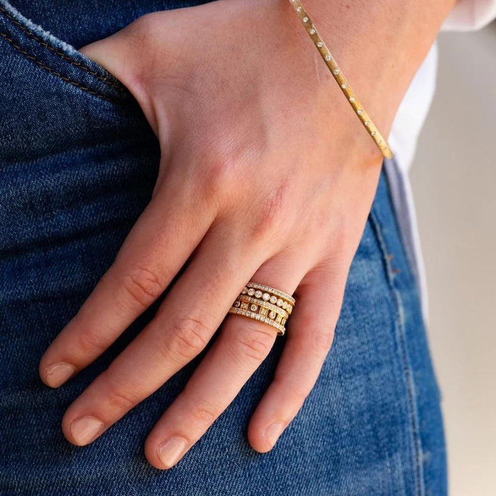 Prong White Diamond Band in Yellow Gold