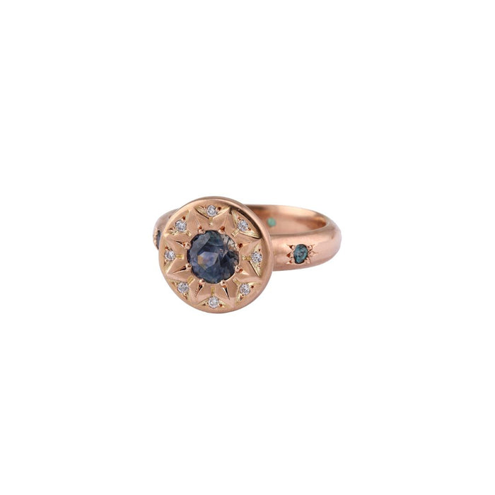 Ancient Flower Sapphire Ring in Rose Gold