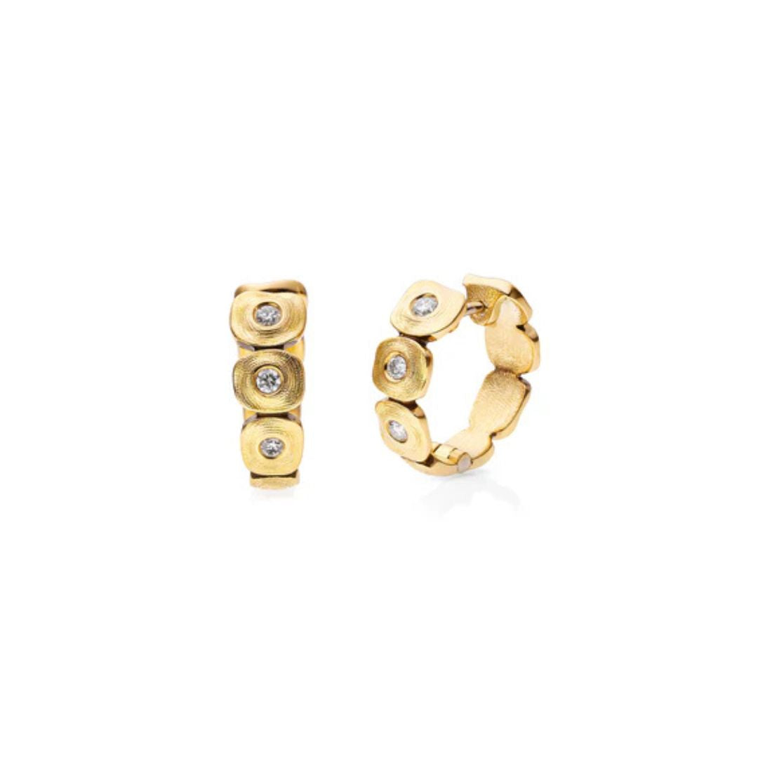 Dancing Square Diamond Huggies in Yellow Gold
