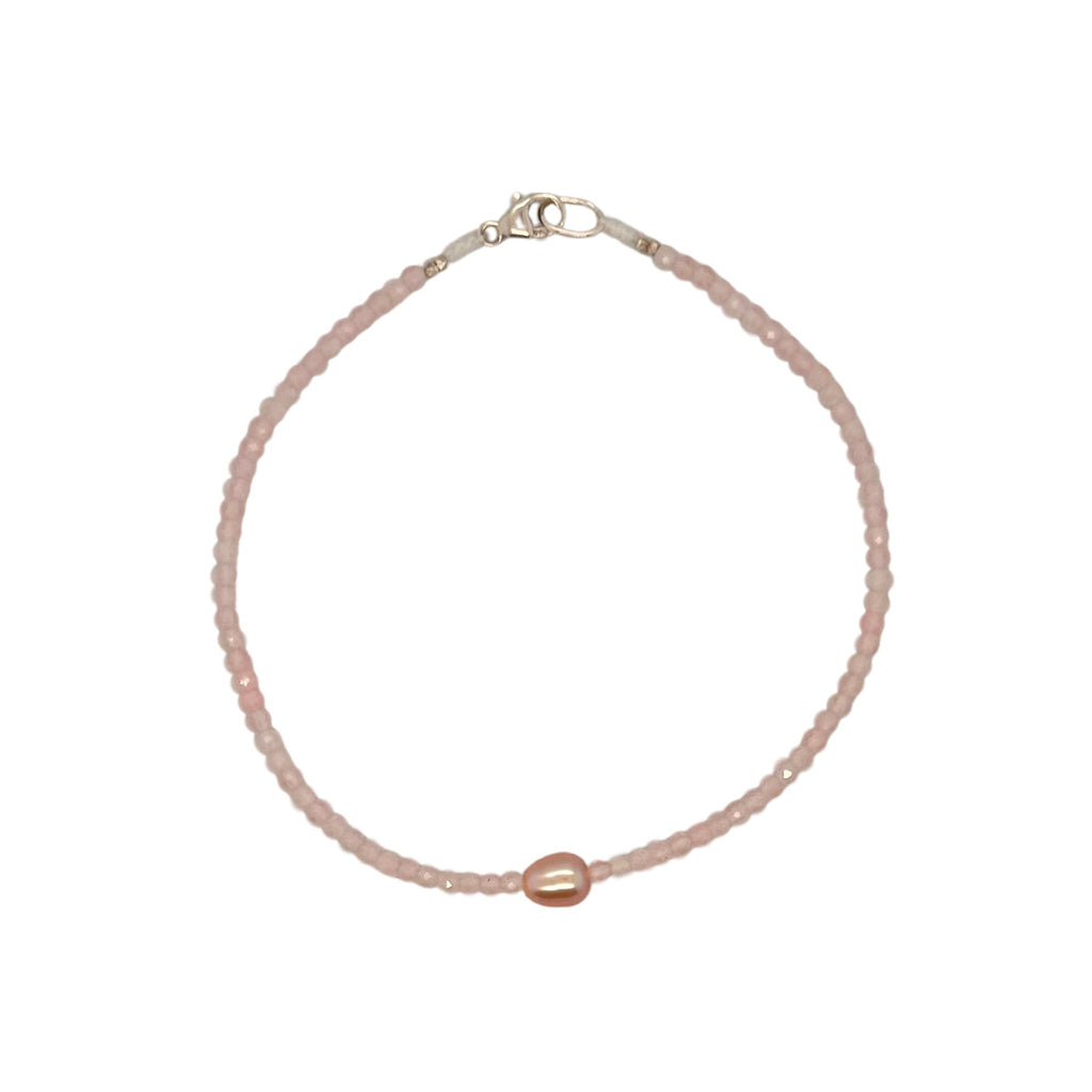 Rose Quartz and Pink Pearl Beaded Bracelet in Sterling Silver