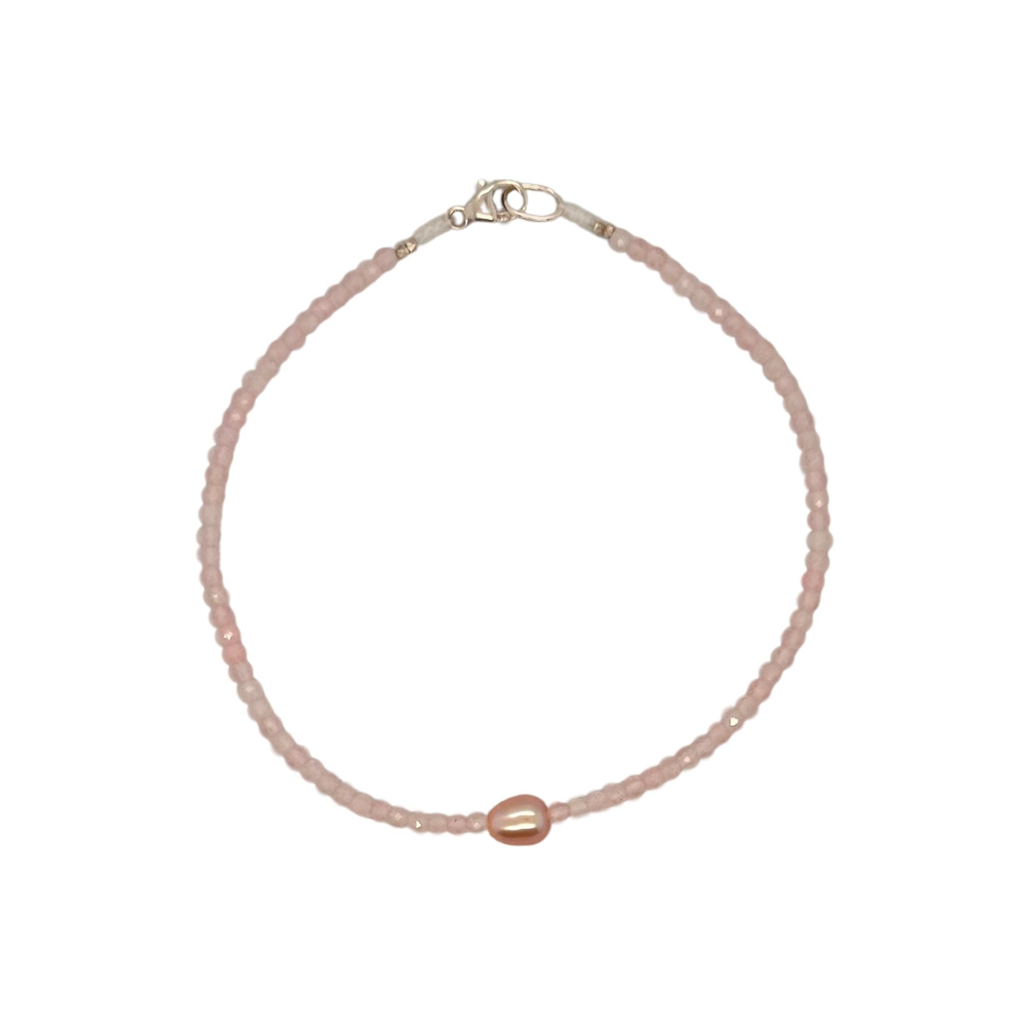 Rose Quartz and Pink Pearl Beaded Bracelet in Sterling Silver