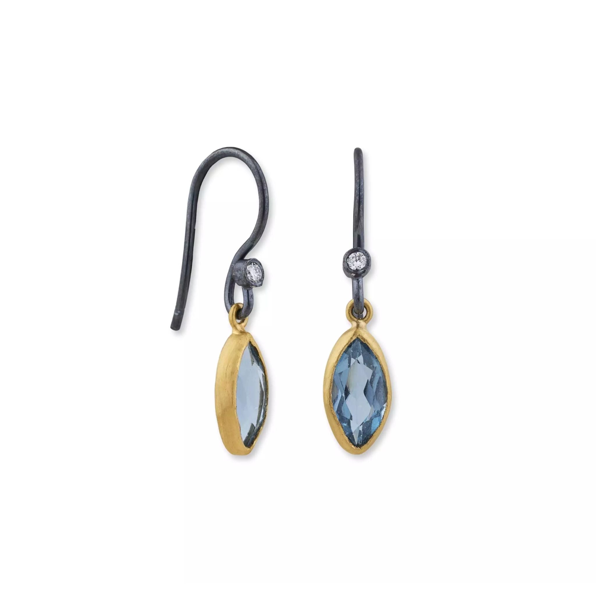 Thames Drop Earrings in Oxidized Sterling Silver and Yellow Gold