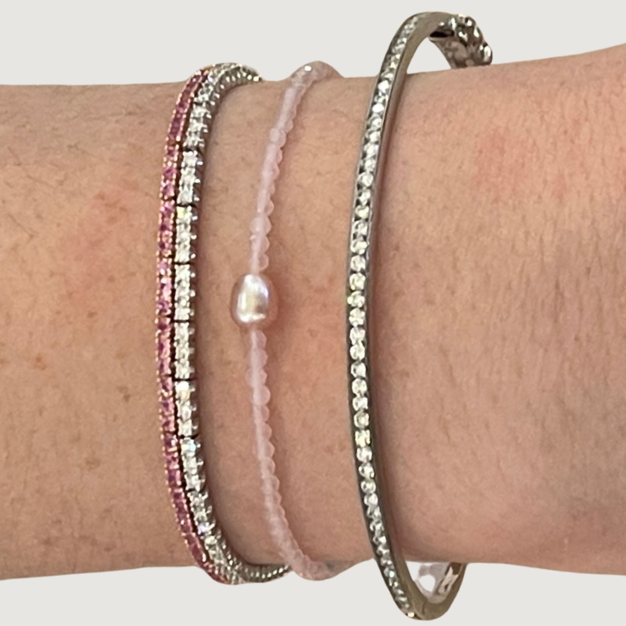 Rose Quartz and Pink Pearl Beaded Bracelet in Sterling Silver