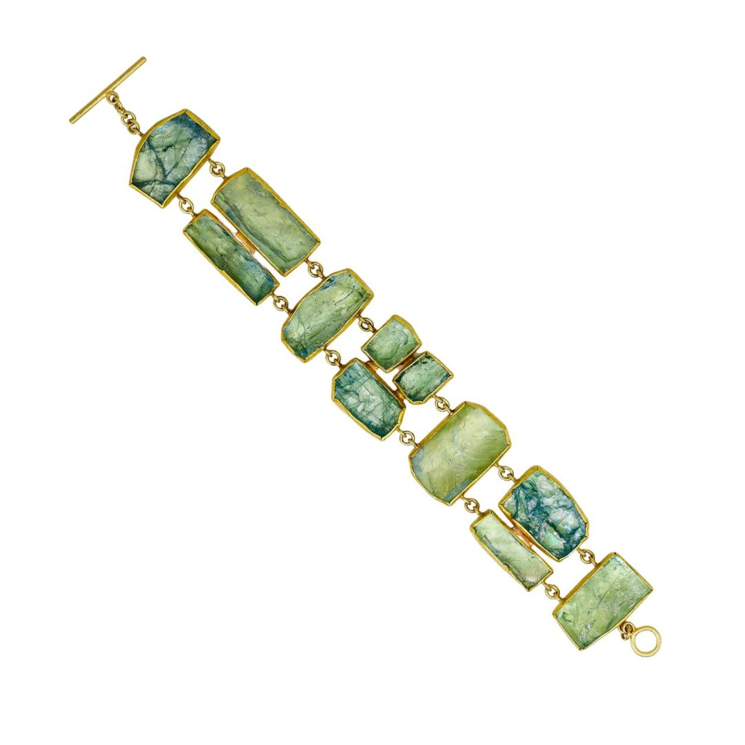 Raw Aquamarine Mosaic Bracelet in Yellow Gold
