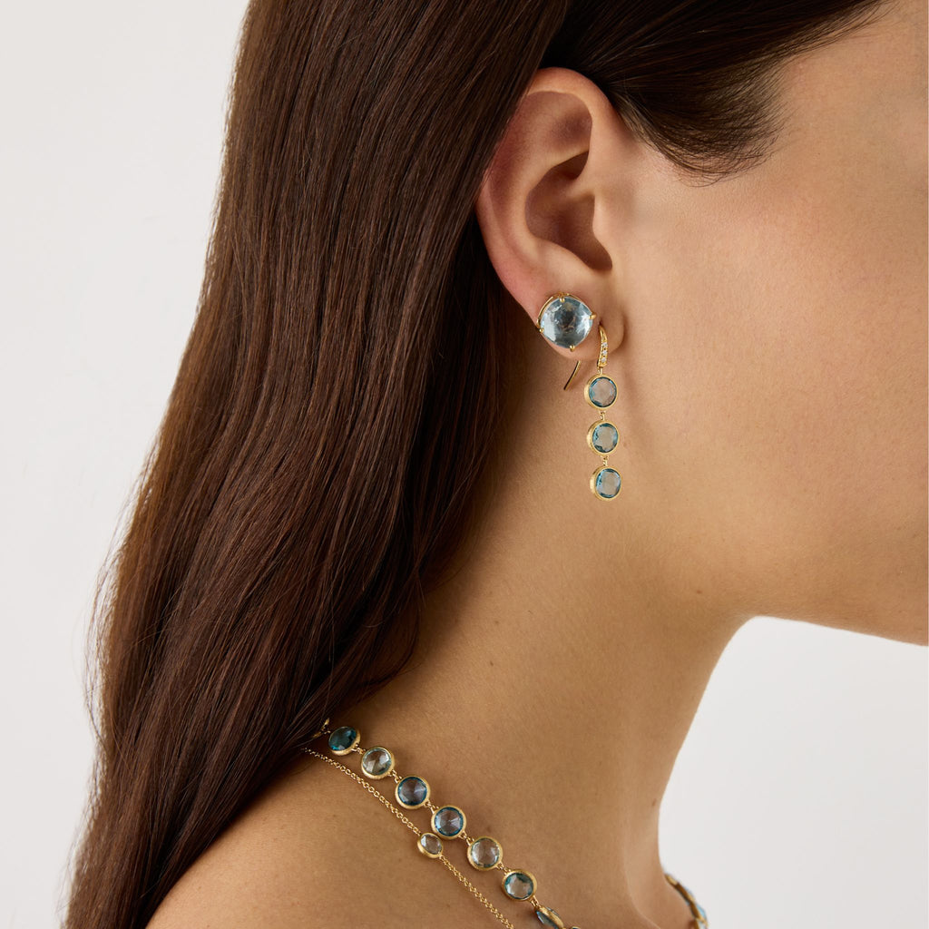 Jaipur Blue Topaz Earrings in Yellow Gold