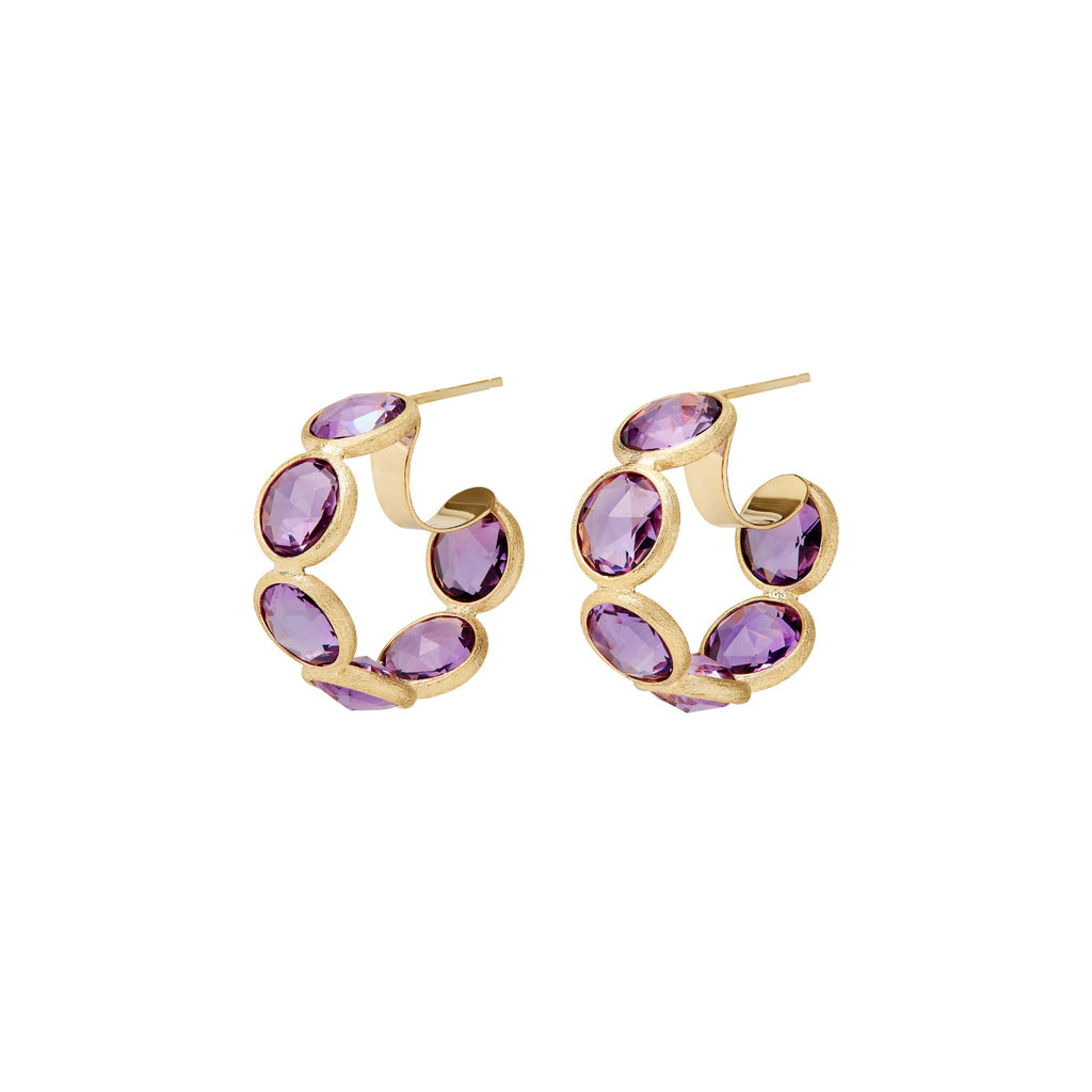 Jaipur Color Amethyst Hoops in Yellow Gold