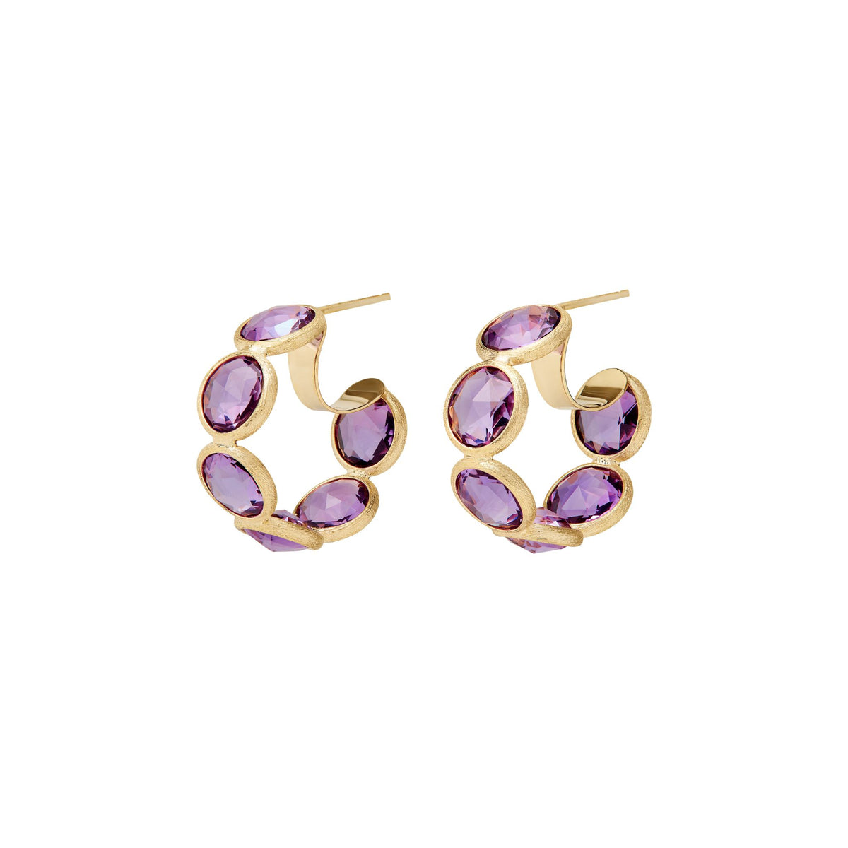 Jaipur Color Amethyst Hoops in Yellow Gold