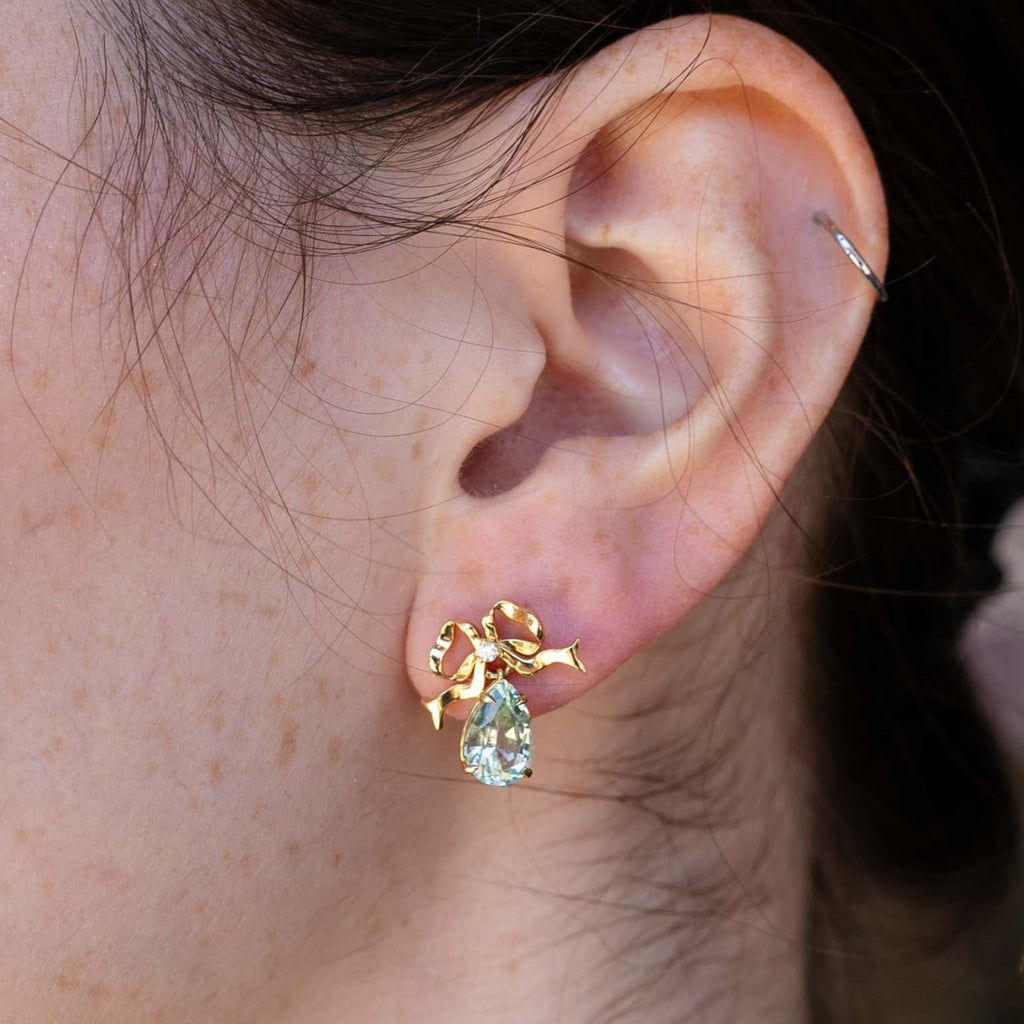 Small Bow Drop Earrings in Yellow Gold