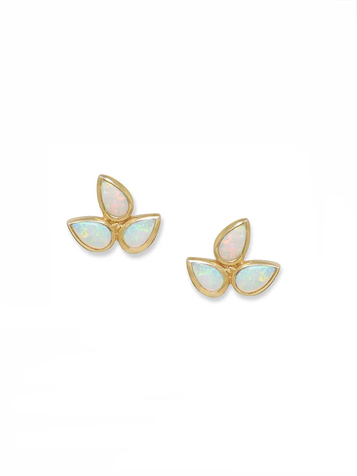 Bouquet Fleur De Lis Opal Studs in Yellow Gold