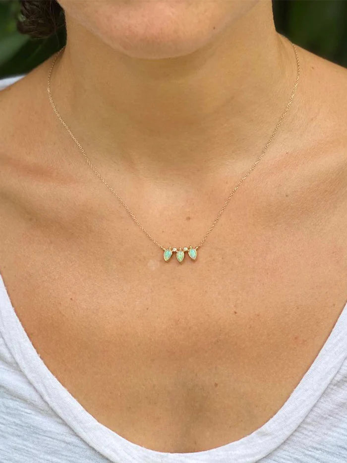 Bezel Bouquet Opal Mini Fan Necklace in Yellow Gold