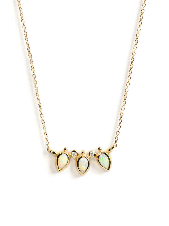 Bezel Bouquet Opal Mini Fan Necklace in Yellow Gold