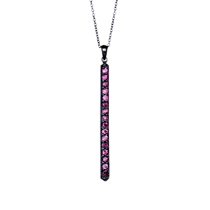 Linear Pink Tourmaline Bar Pendant in Blackened Sterling Silver