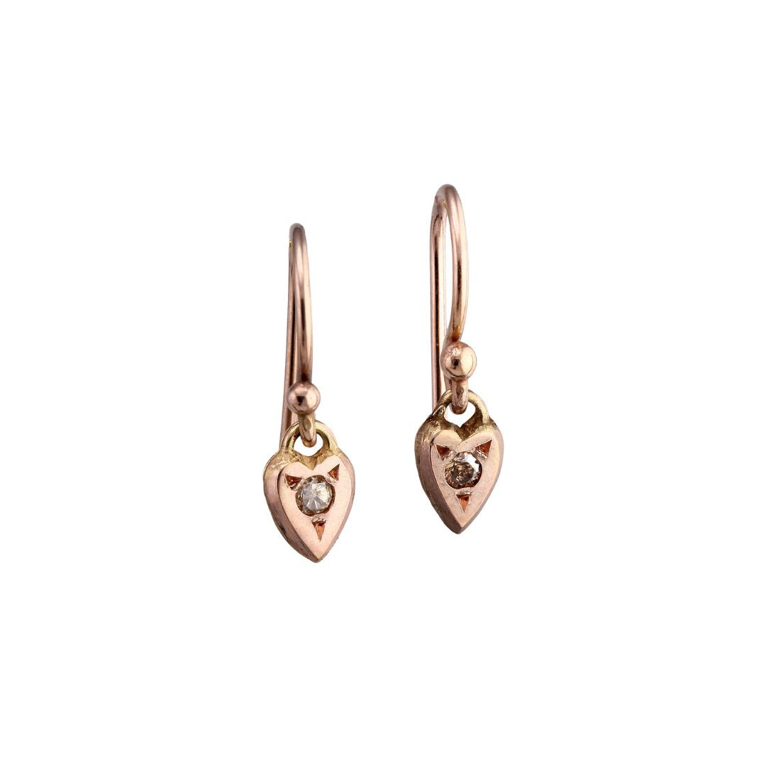 Mini Heart Drop Earrings in Rose Gold