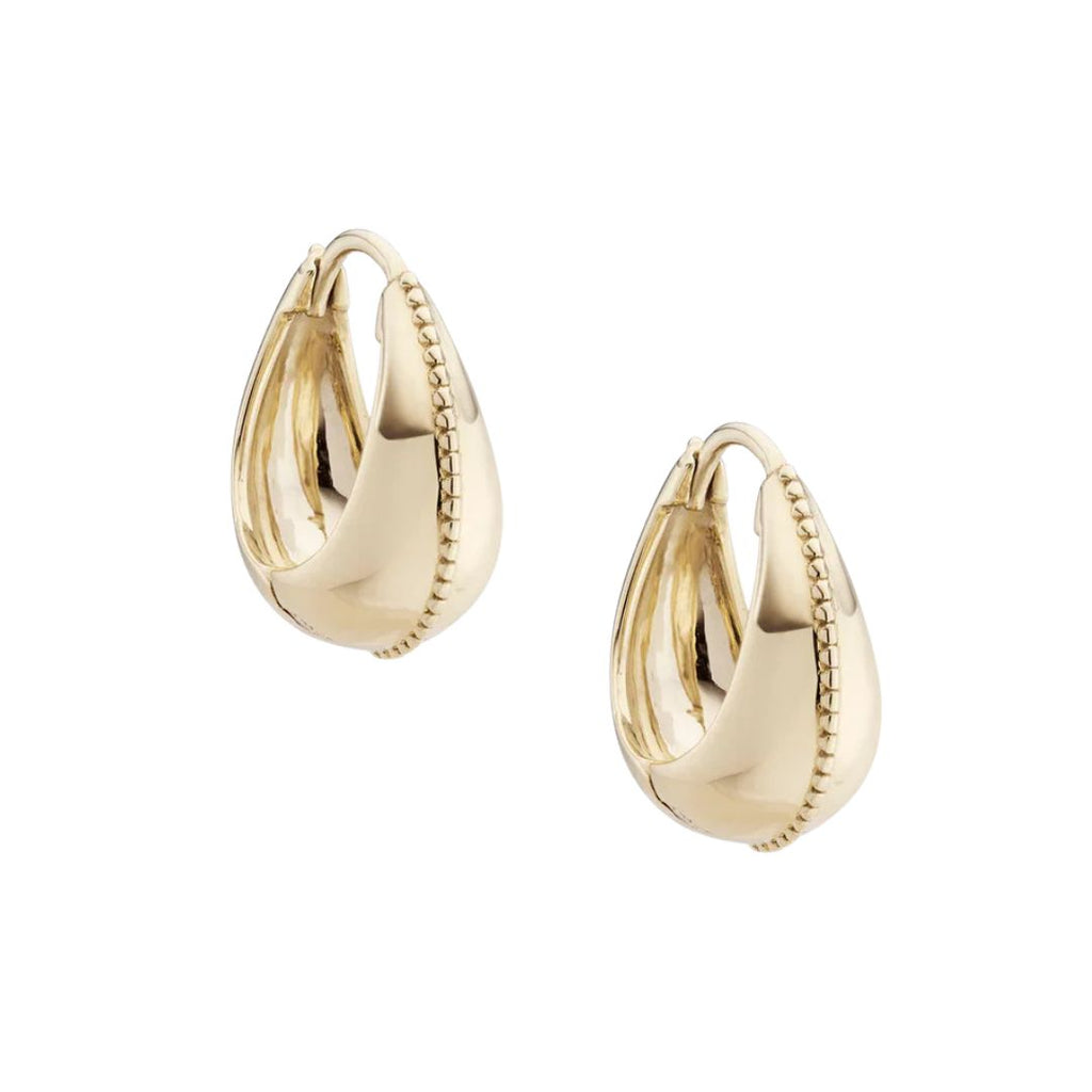 Large Dôme Milgrain Centered Huggies in Yellow Gold