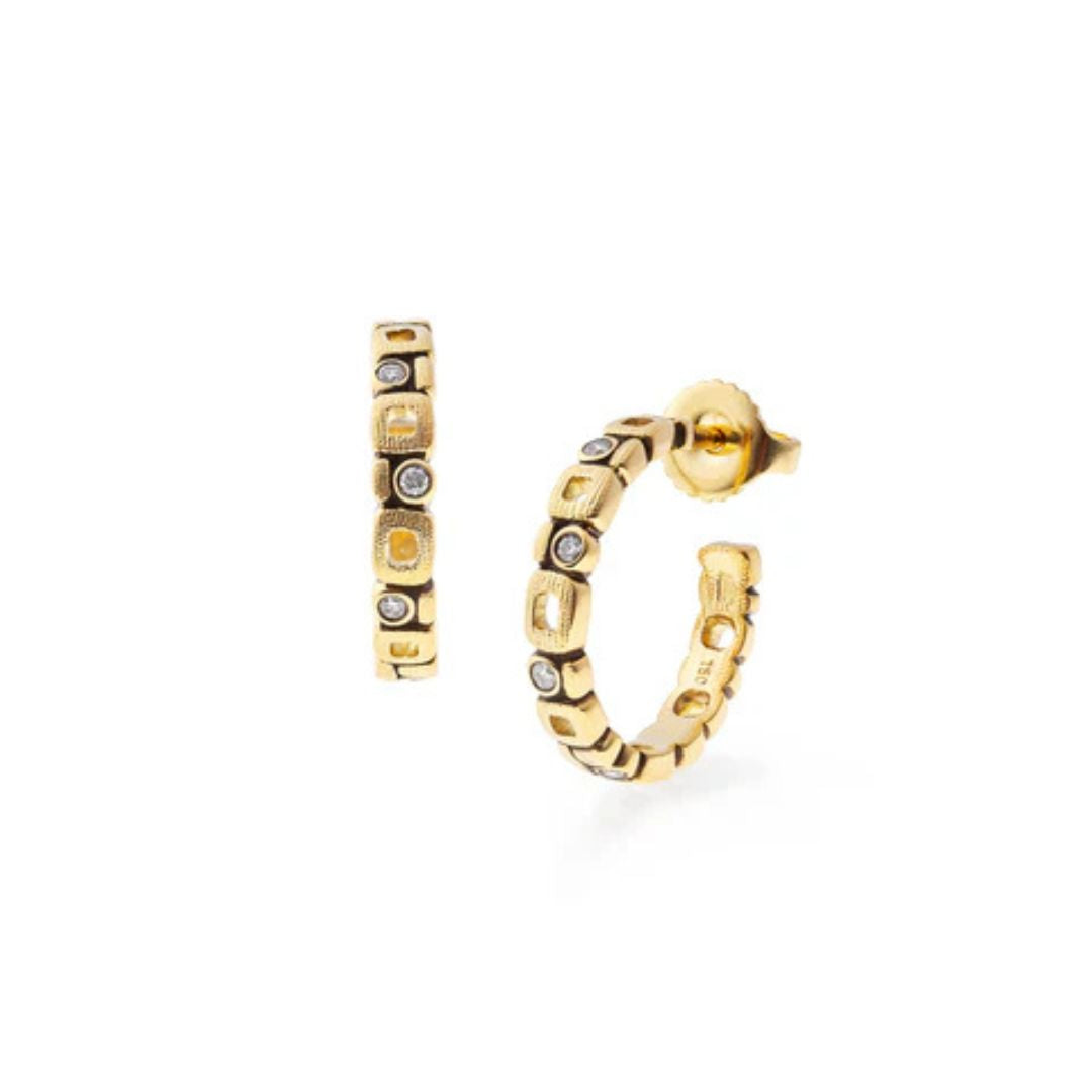 Diamond Micro Windows Small Hoops in Yellow Gold