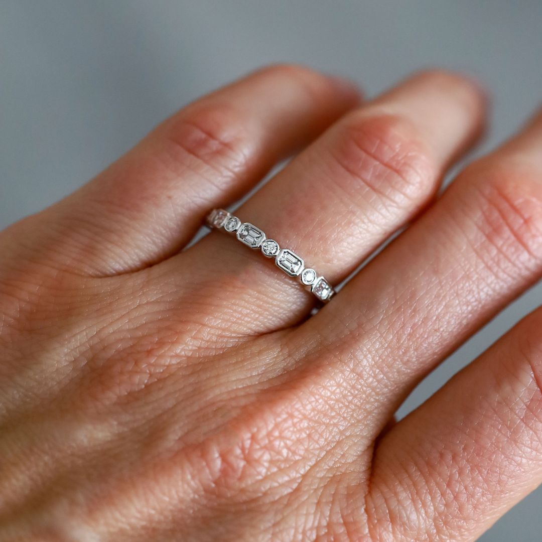 Myra White Diamond Band in Yellow Gold