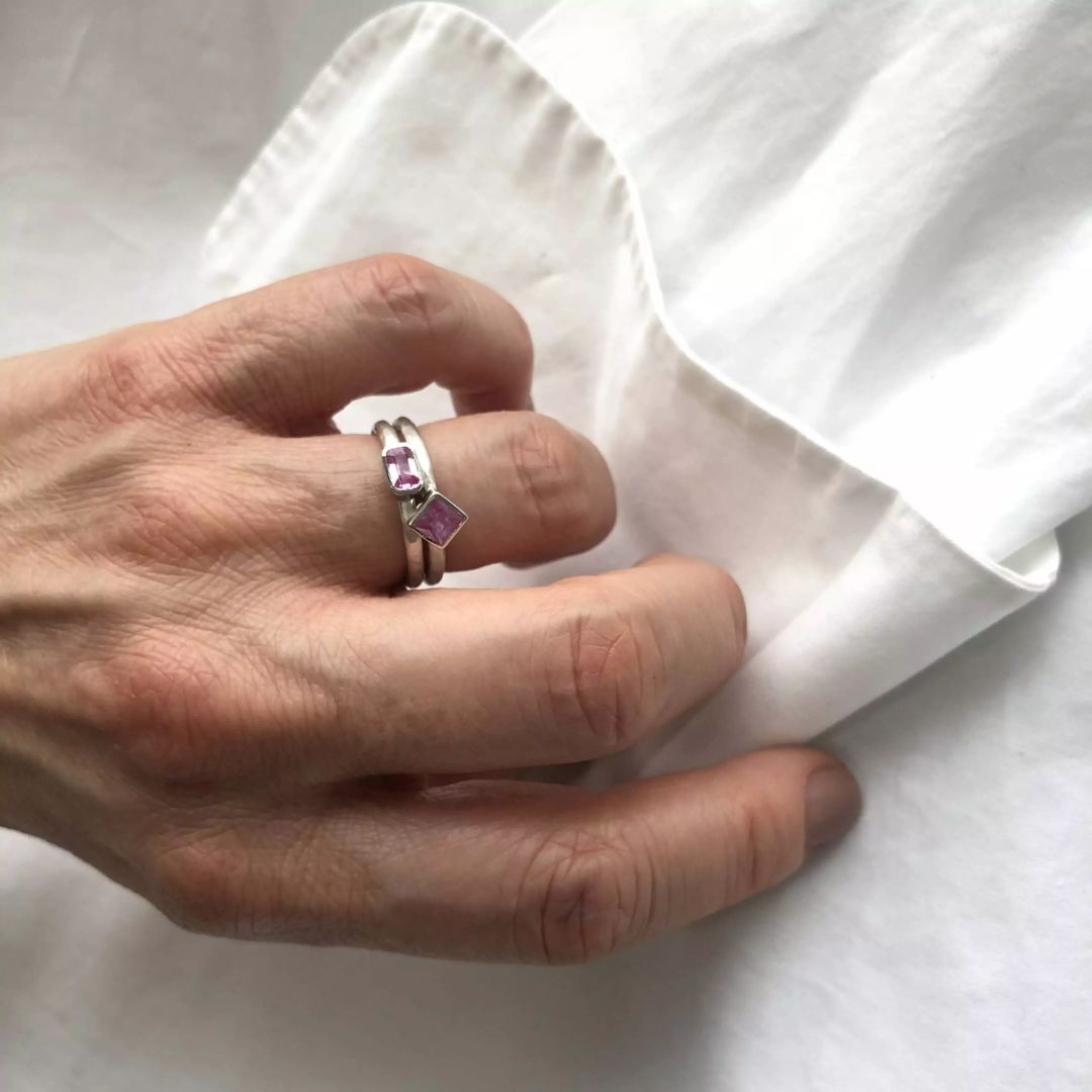 Prismic Pink Sapphire Ring in Sterling Silver
