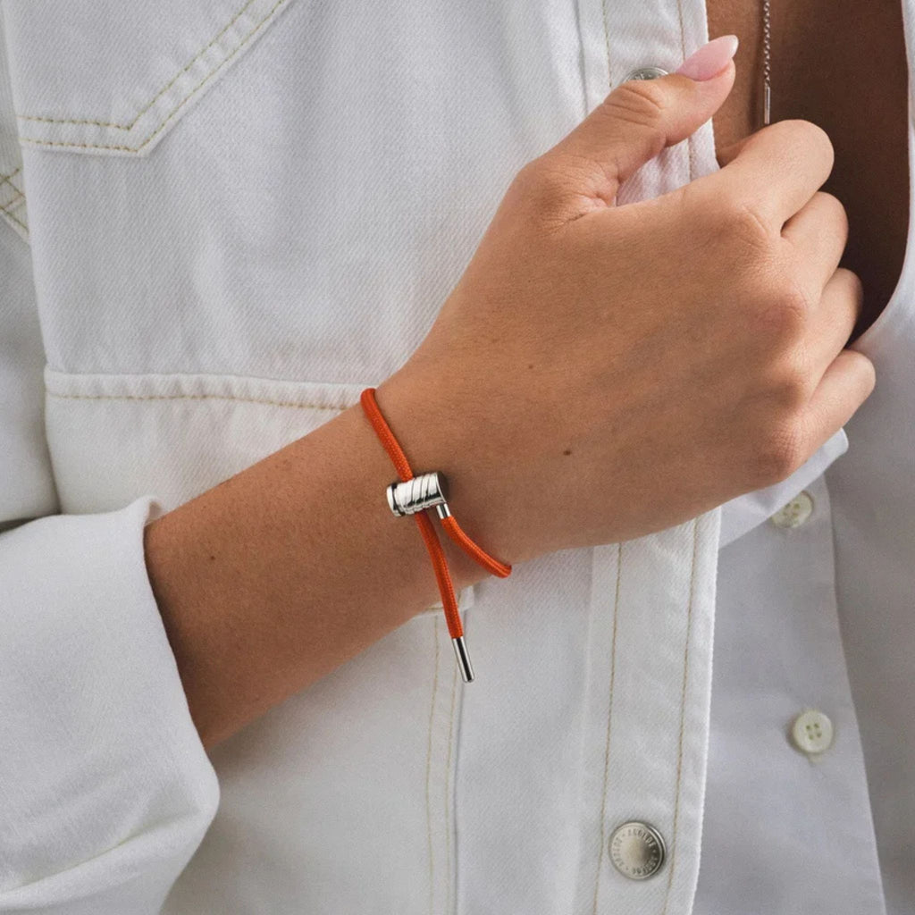 Mini Latch Orange Cord Bracelet in Titanium