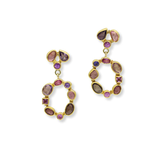 Mixed Shape Faceted Pink Sapphire Drops in Yellow Gold