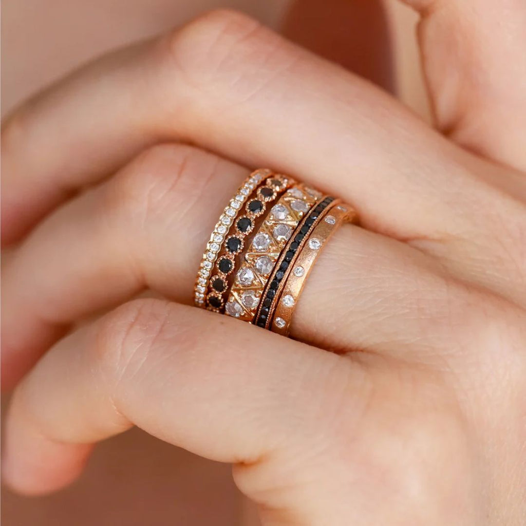 Dunes Narrow White Diamond Band in Rose Gold