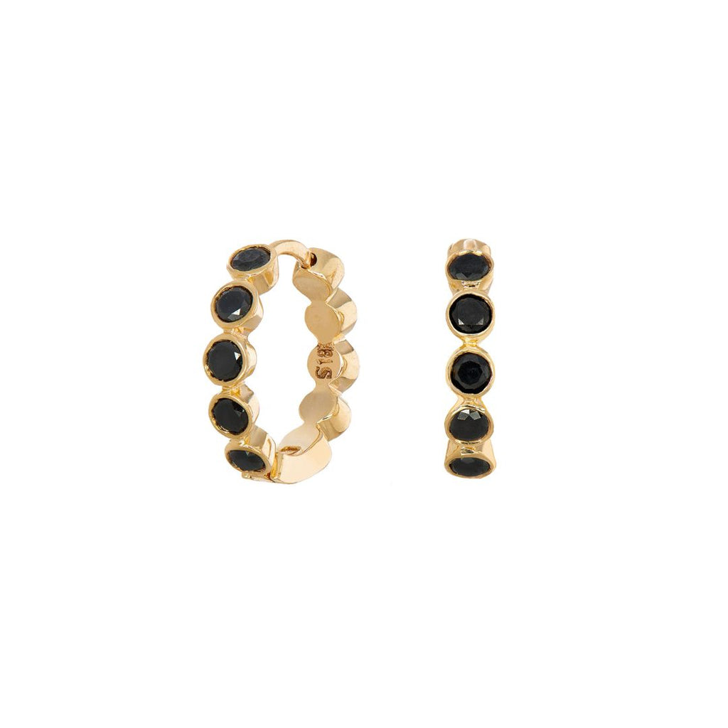 Modern Bezel Black Diamond Huggies in Yellow Gold