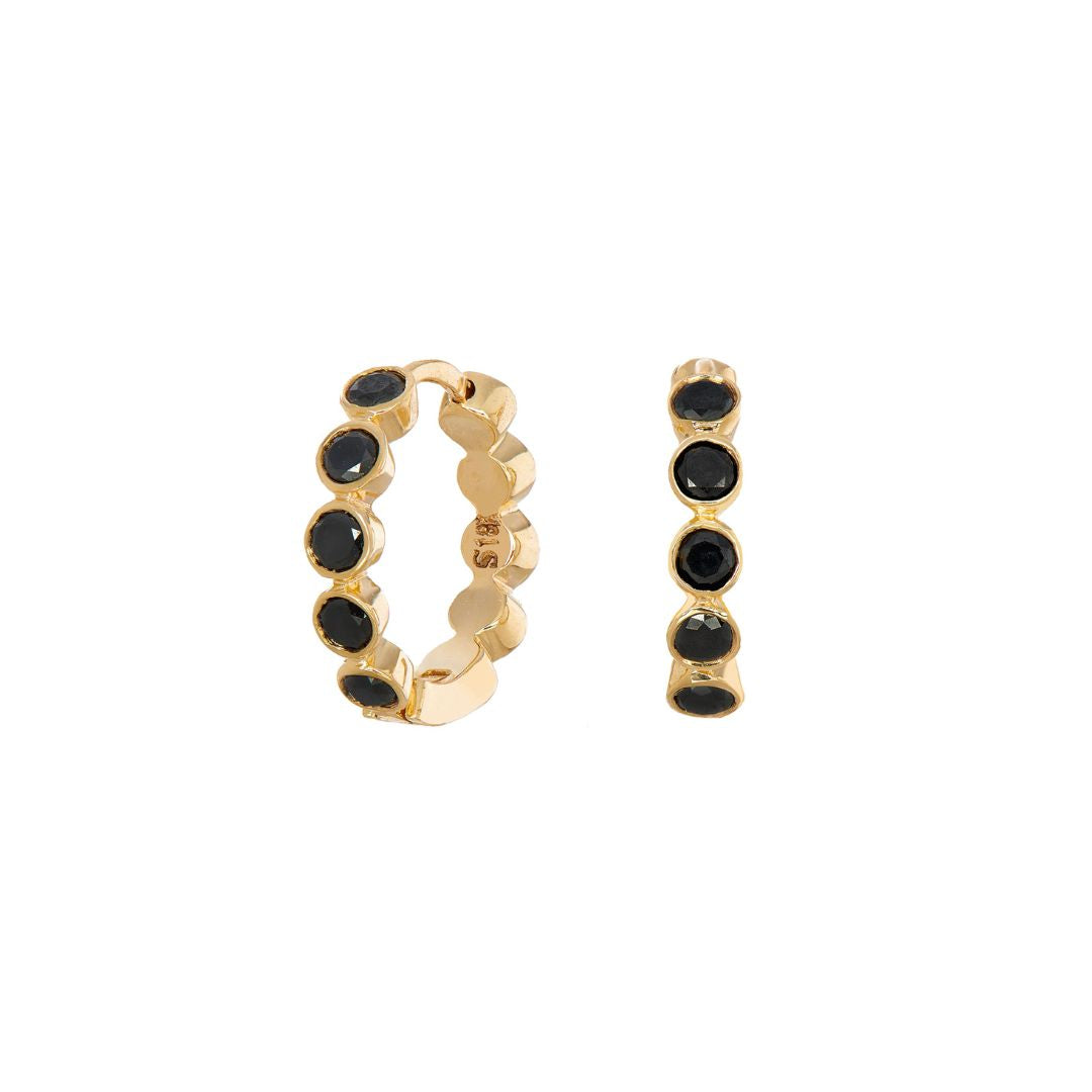 Modern Bezel Black Diamond Huggies in Yellow Gold
