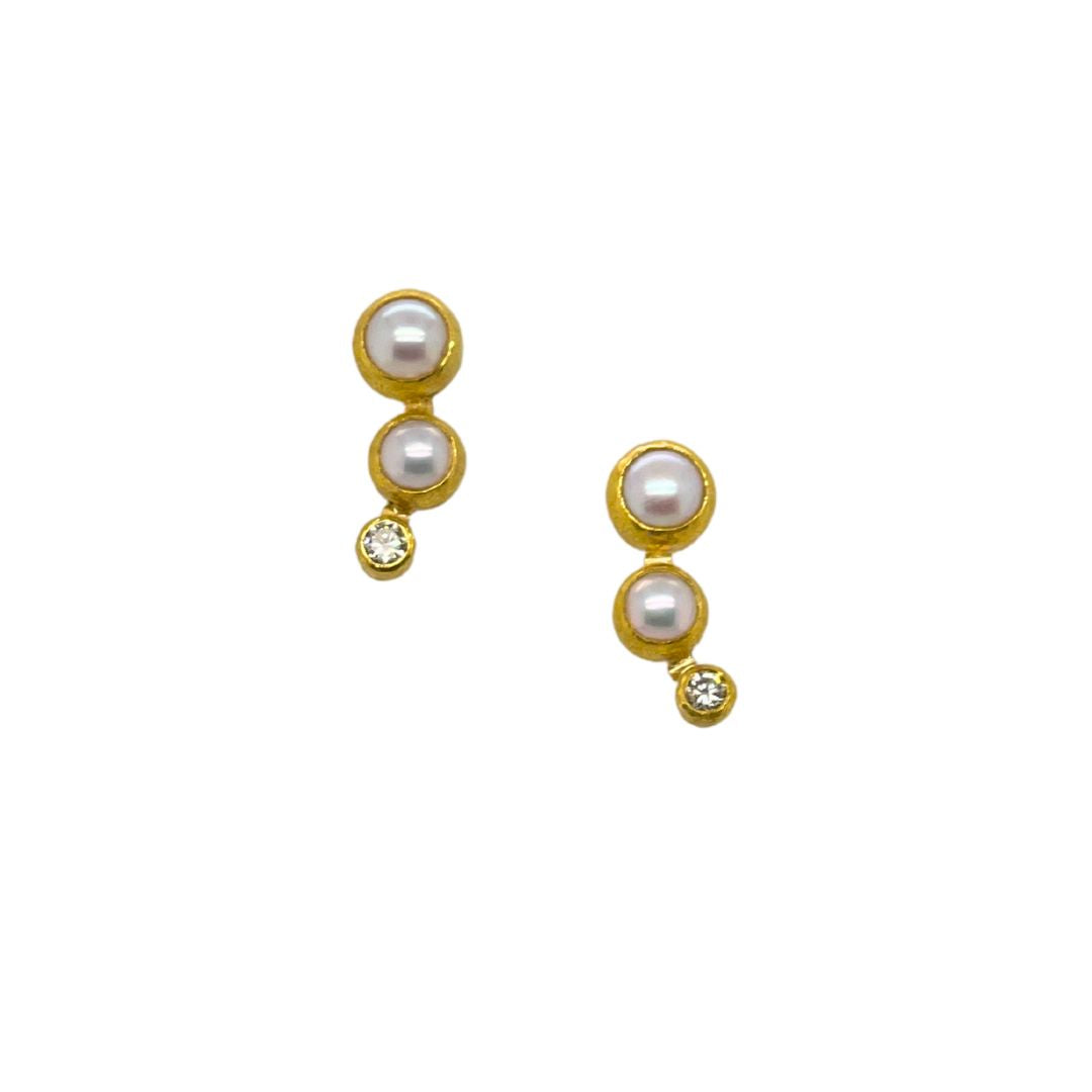Akoya Pearl Climber Earrings in Yellow Gold
