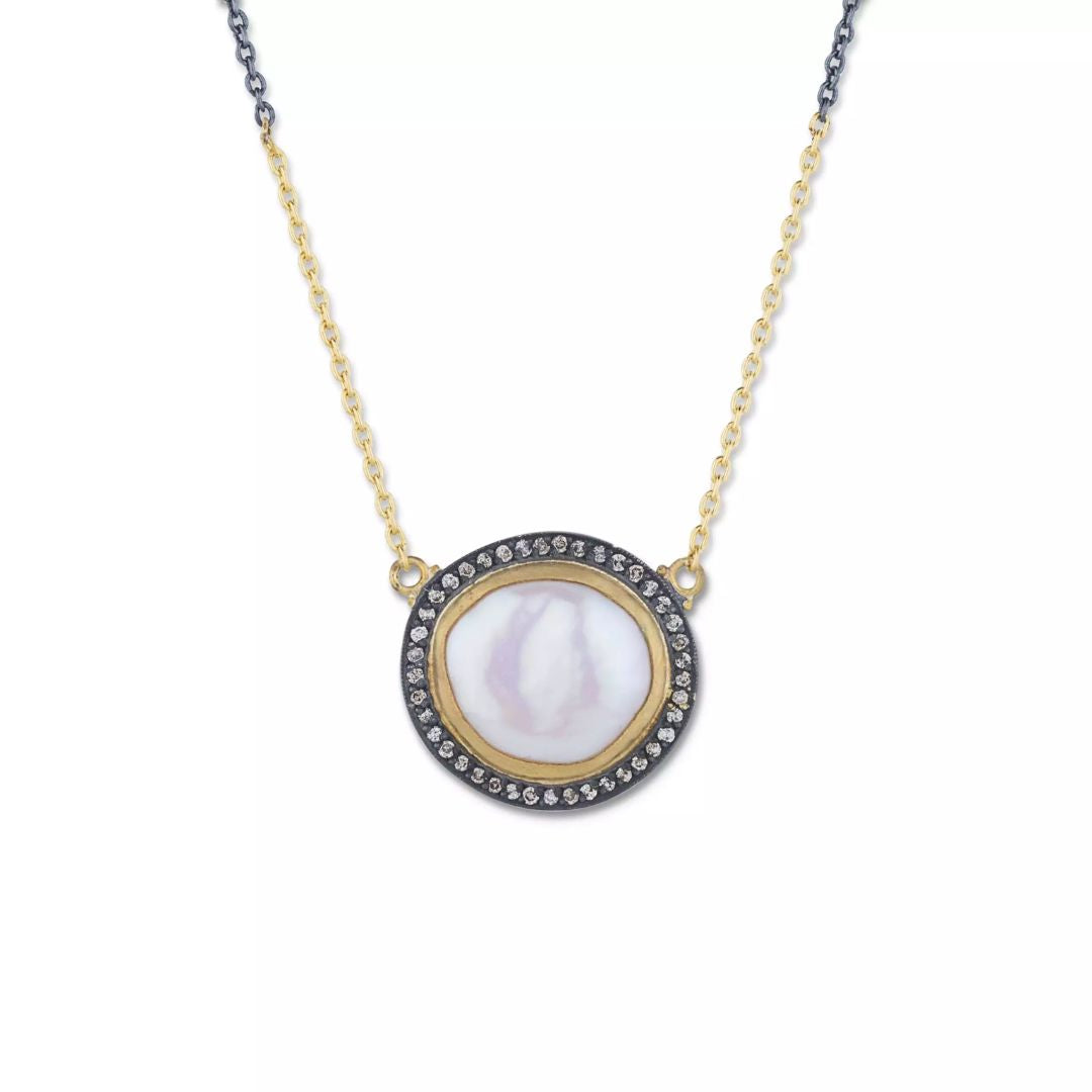 Pearlita Necklace in Oxidized Sterling Silver and Yellow Gold