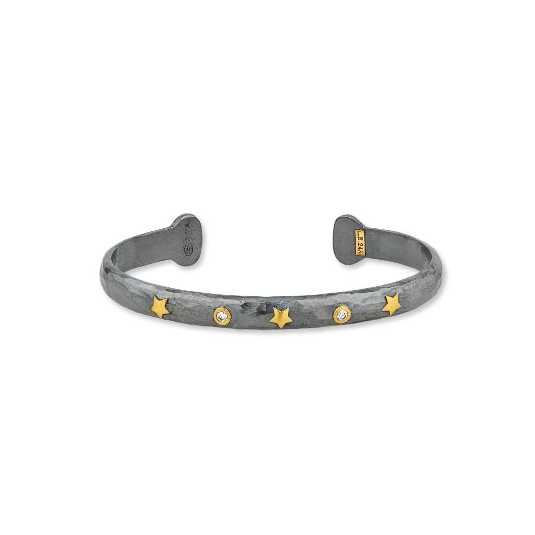 Stockholm Stars Open Cuff in Oxidized Sterling Silver and Yellow Gold