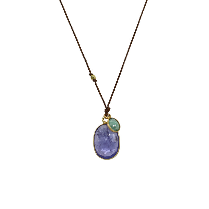Tanzanite and Emerald Silk Necklace