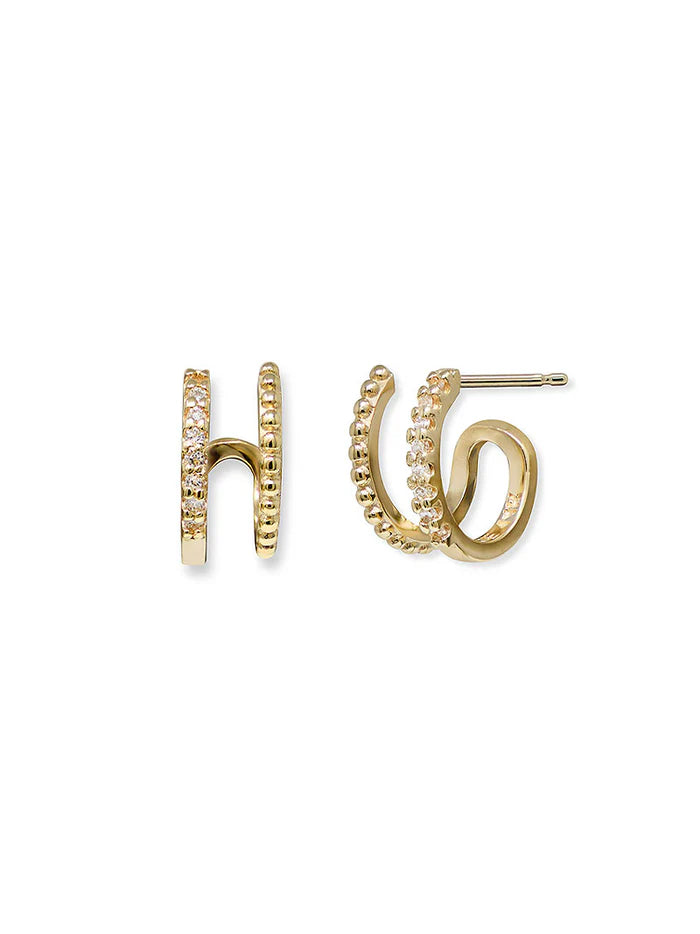 Double Row Pavé Hoop Earrings in Yellow Gold
