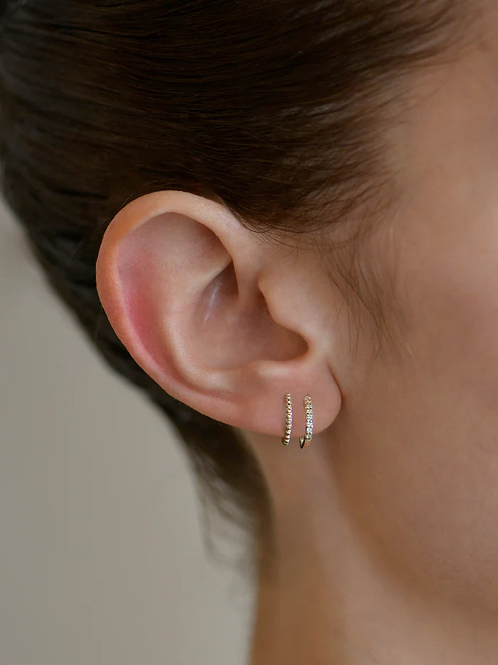 Double Row Pavé Hoop Earrings in Yellow Gold