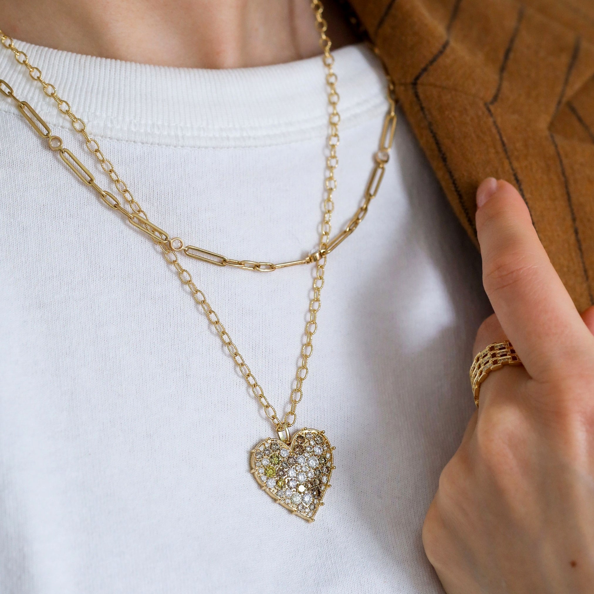 Confetti Heart Multi-Color Diamond Pendant in Yellow Gold